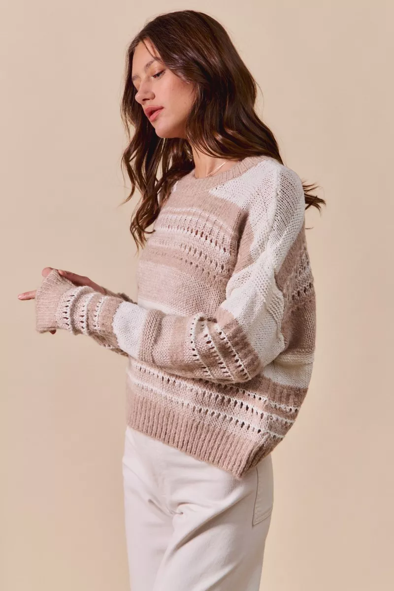 SO ME Variegated Stripe Textured Loose Fit Sweater - Image 4