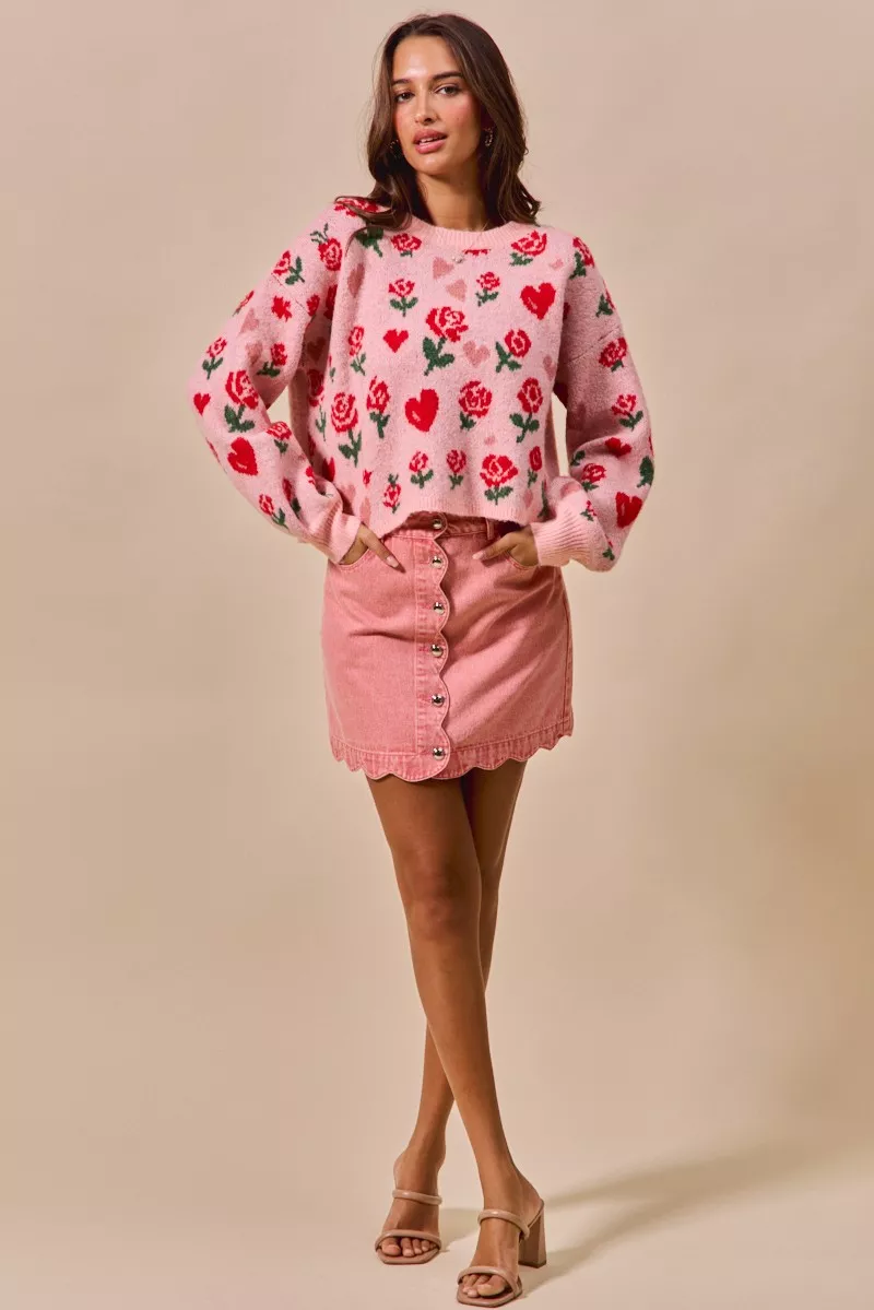 SO ME Vintage Wash Scallop Edge Denim Mini Skirt - Image 5