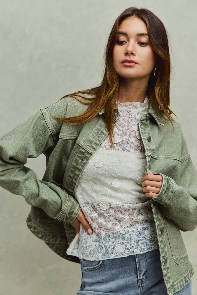 SO ME Vintage Washed Button Twill Shacket - Image 10