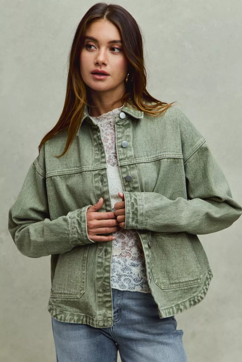 SO ME Vintage Washed Button Twill Shacket - Image 14