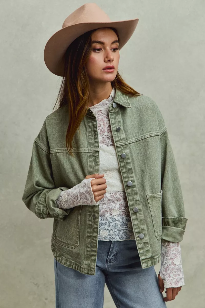 SO ME Vintage Washed Button Twill Shacket - Image 16