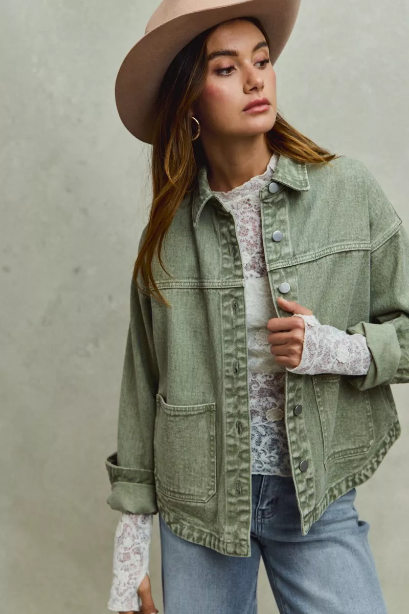 SO ME Vintage Washed Button Twill Shacket - Image 3