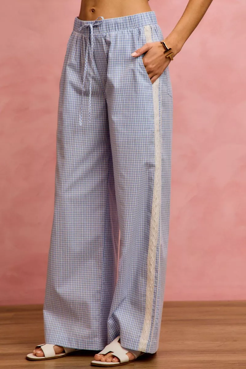 SO ME Wide Check Pants With Side Lace Trim And Piping - Image 2
