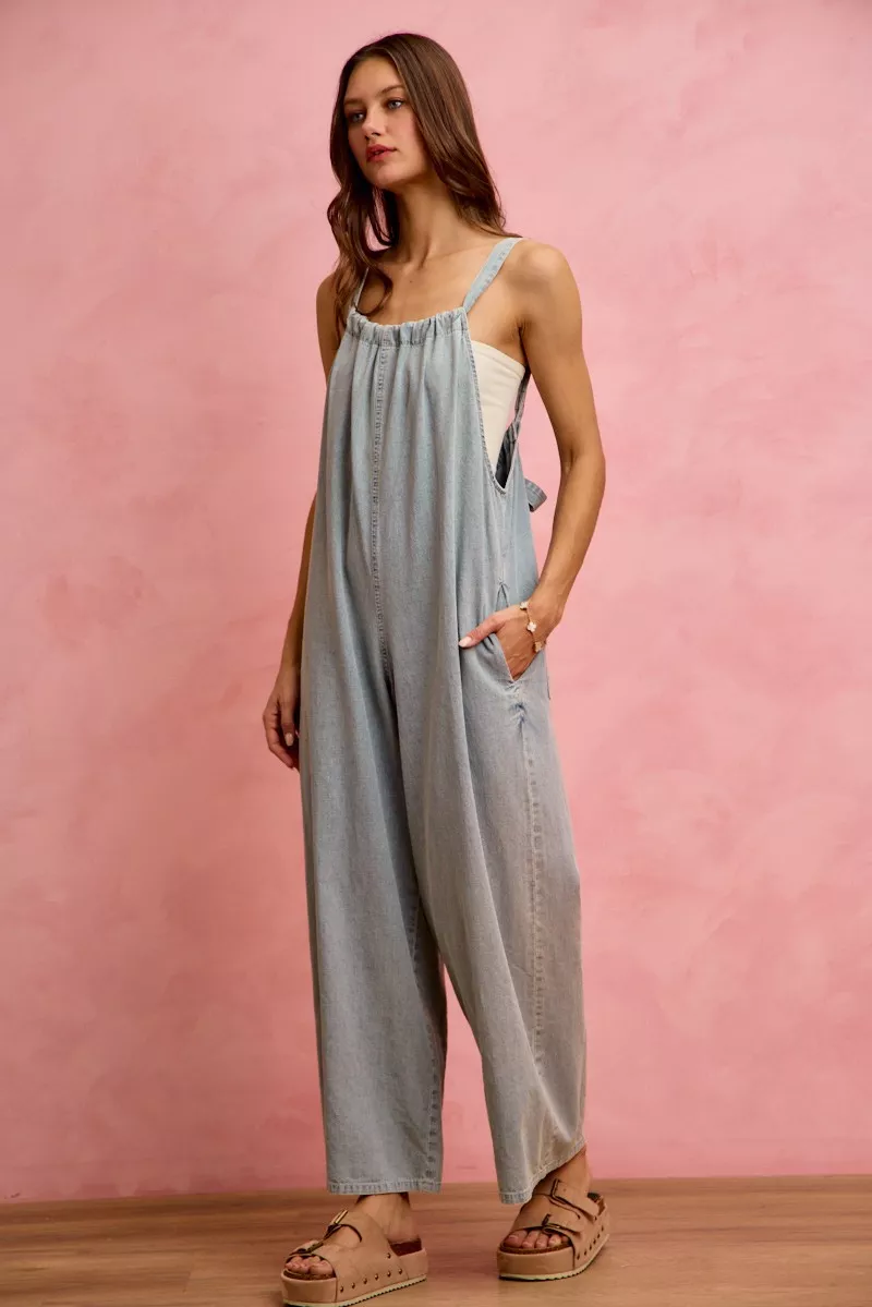 SO ME Wide Leg Lightweight Denim Overalls - Image 4