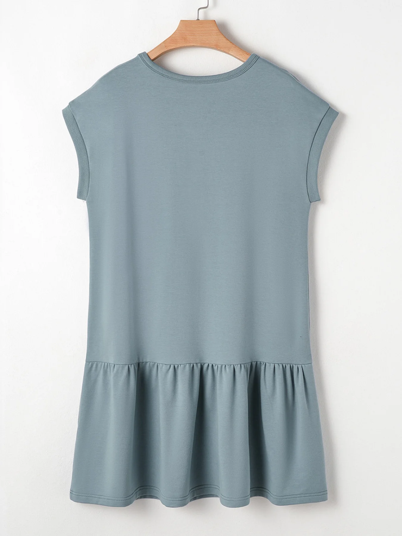 Solid Color Cap Sleeve Drop Waist T Shirt Dress - Image 14