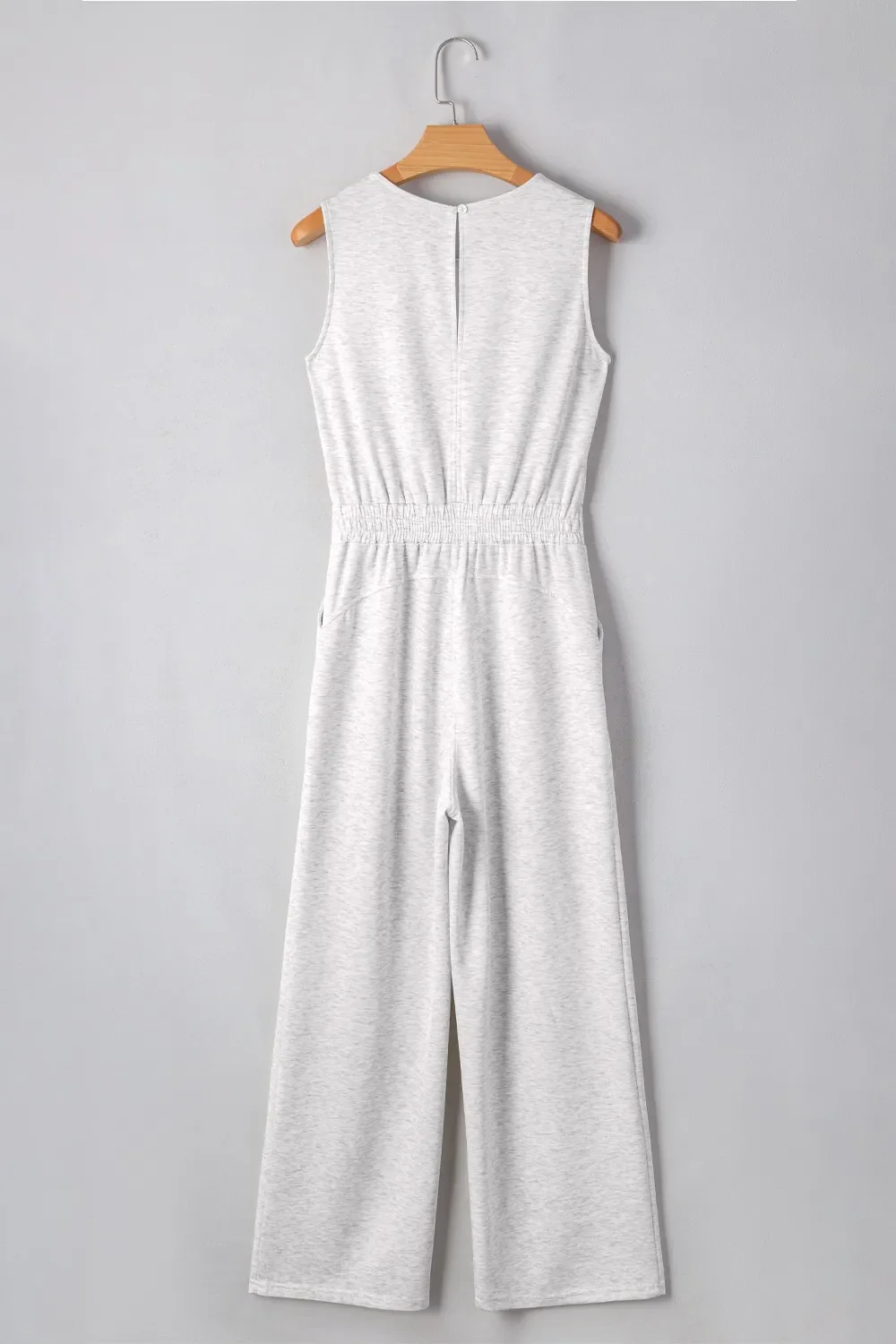 Solid Color Crew Neck Drawstring High Waist Sleeveless Jumpsuit - Image 8