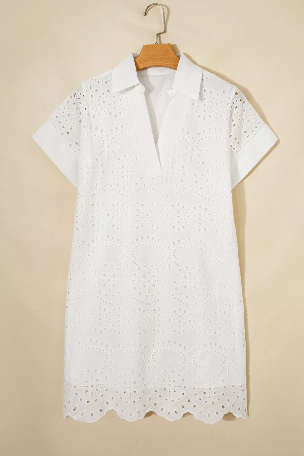 Solid Color Eyelet Embroidered T Shirt Mini Dress - Image 7