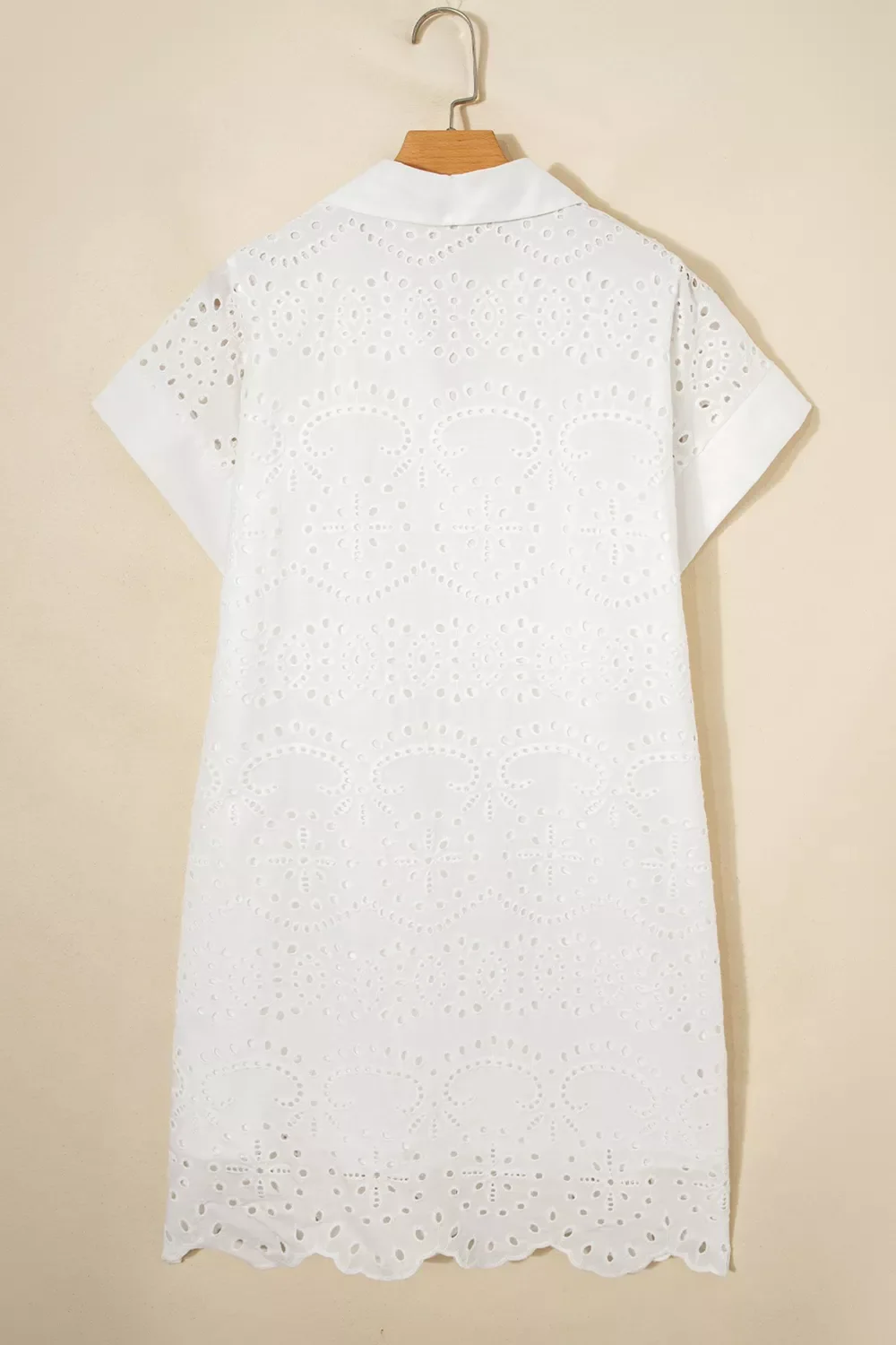 Solid Color Eyelet Embroidered T Shirt Mini Dress - Image 8