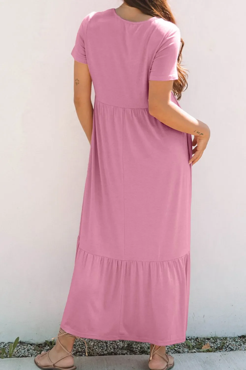 Solid Color High Waist Pocketed Tee Dress - Image 2