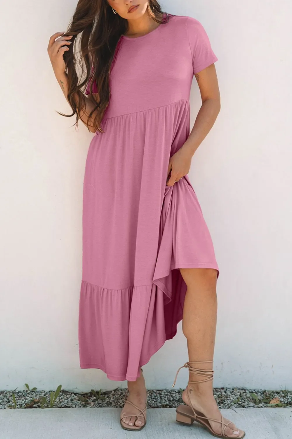 Solid Color High Waist Pocketed Tee Dress - Image 4
