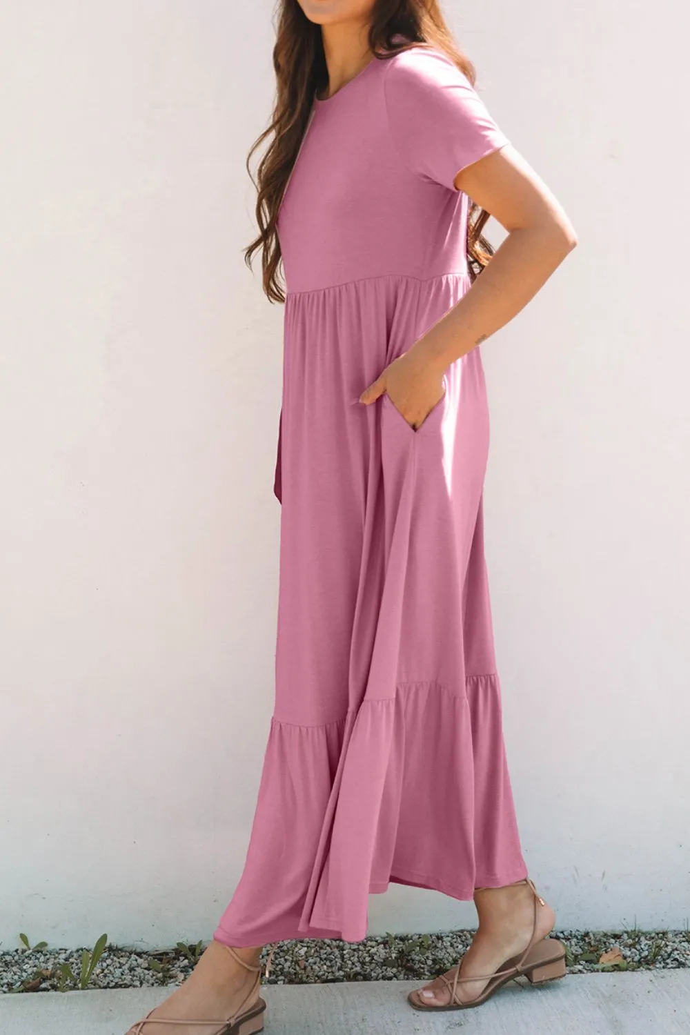 Solid Color High Waist Pocketed Tee Dress - Image 7