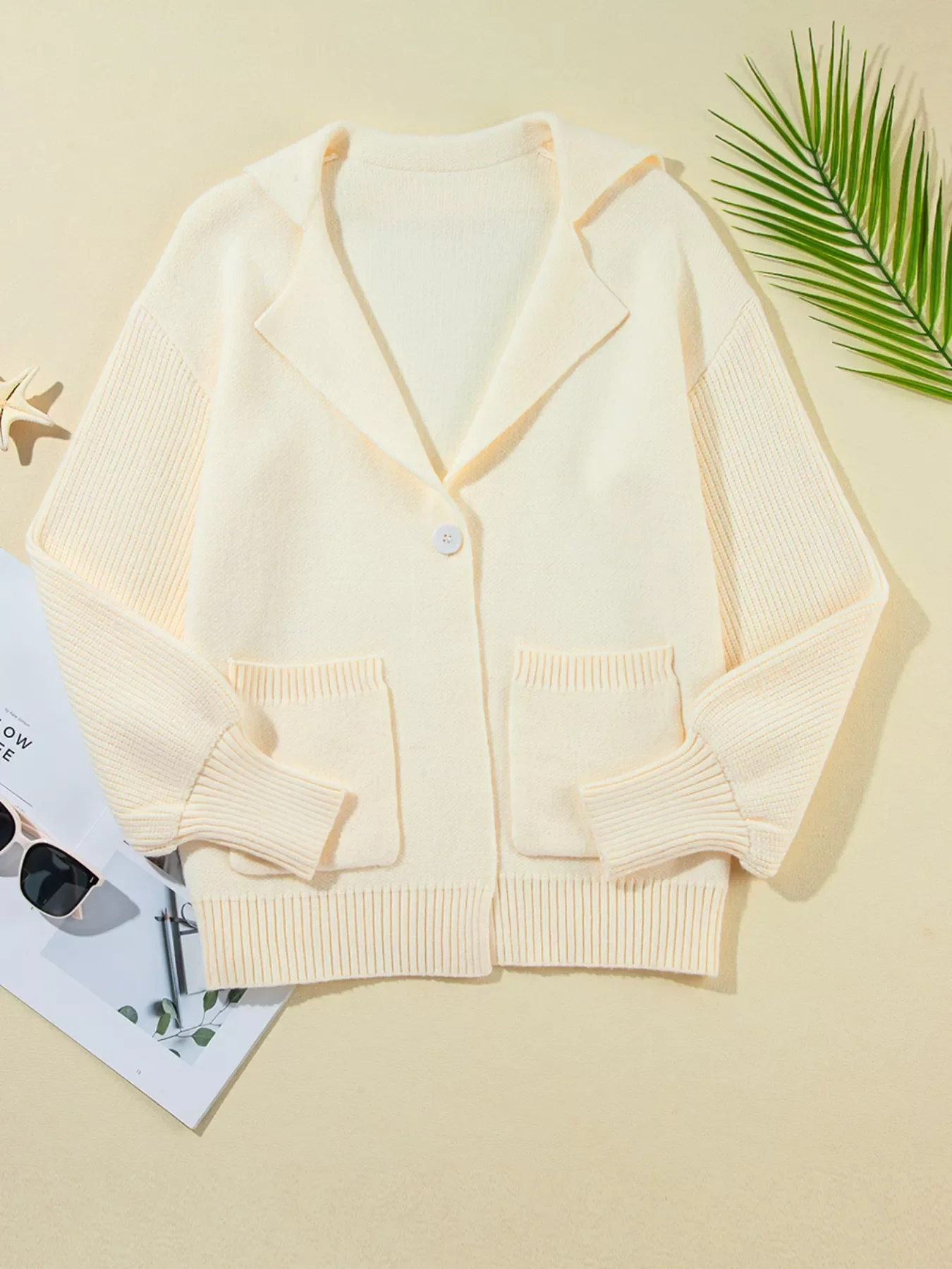 Solid Color Knit Lapel Collar Single Button Sweater Cardigan - Image 8