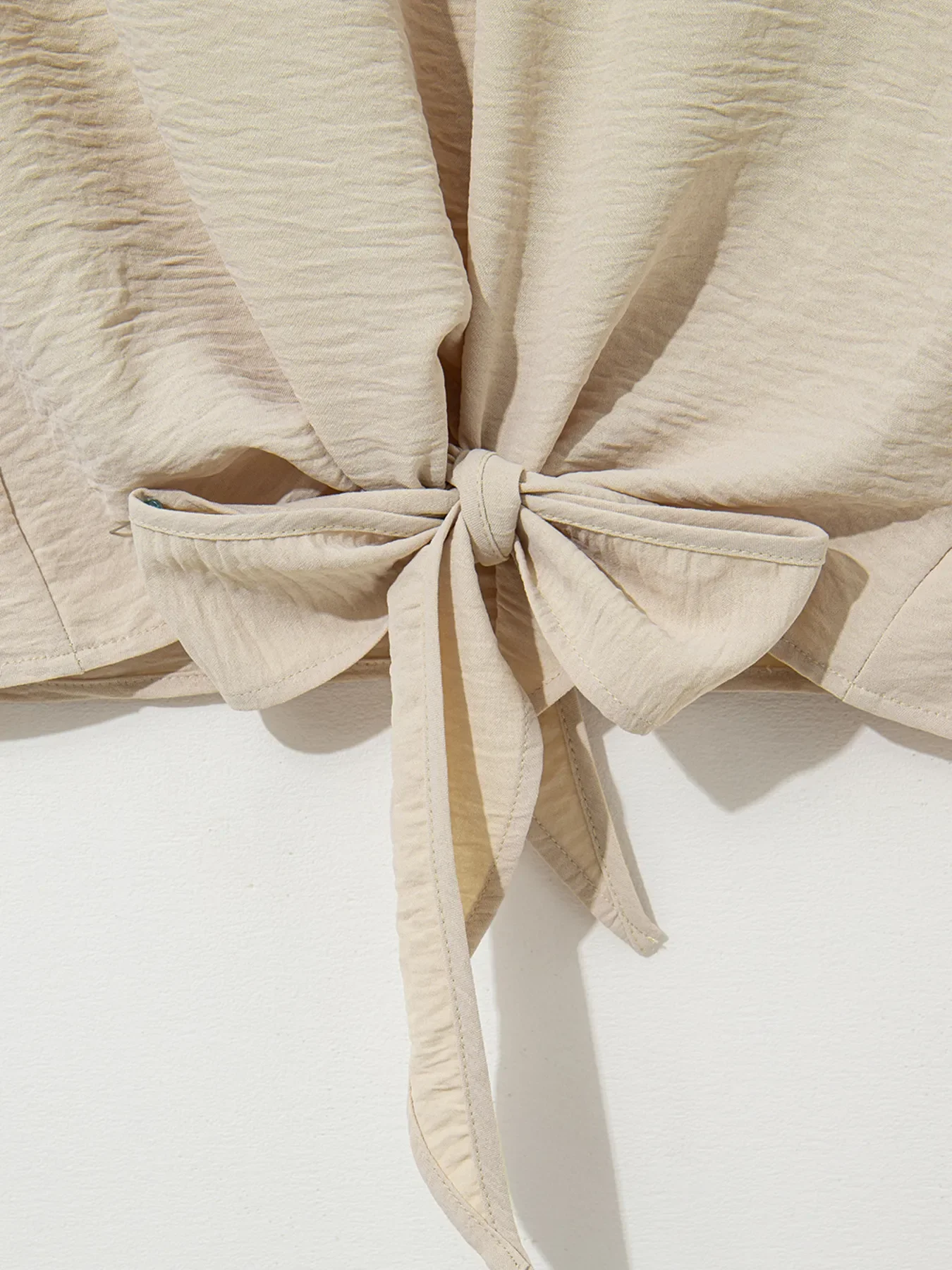 Solid Color Knotted Hem Short Sleeve Blouse - Image 8