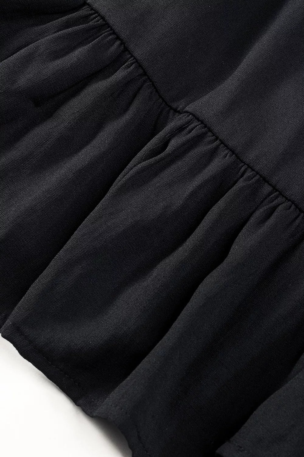 Solid Color Long Sleeve Shirred Drawstring Ruffle Mini Dress - Image 14