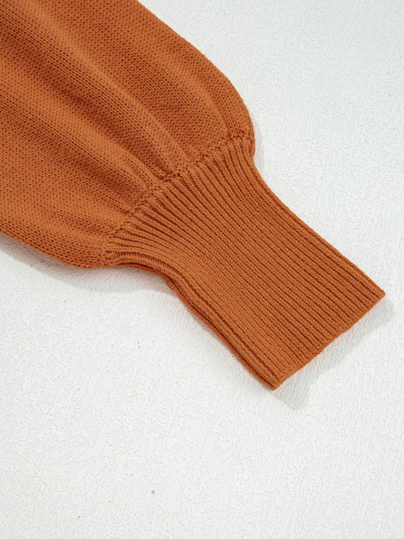 Solid Color Ribbed Trim Drop Shoulder Sweater - Image 6