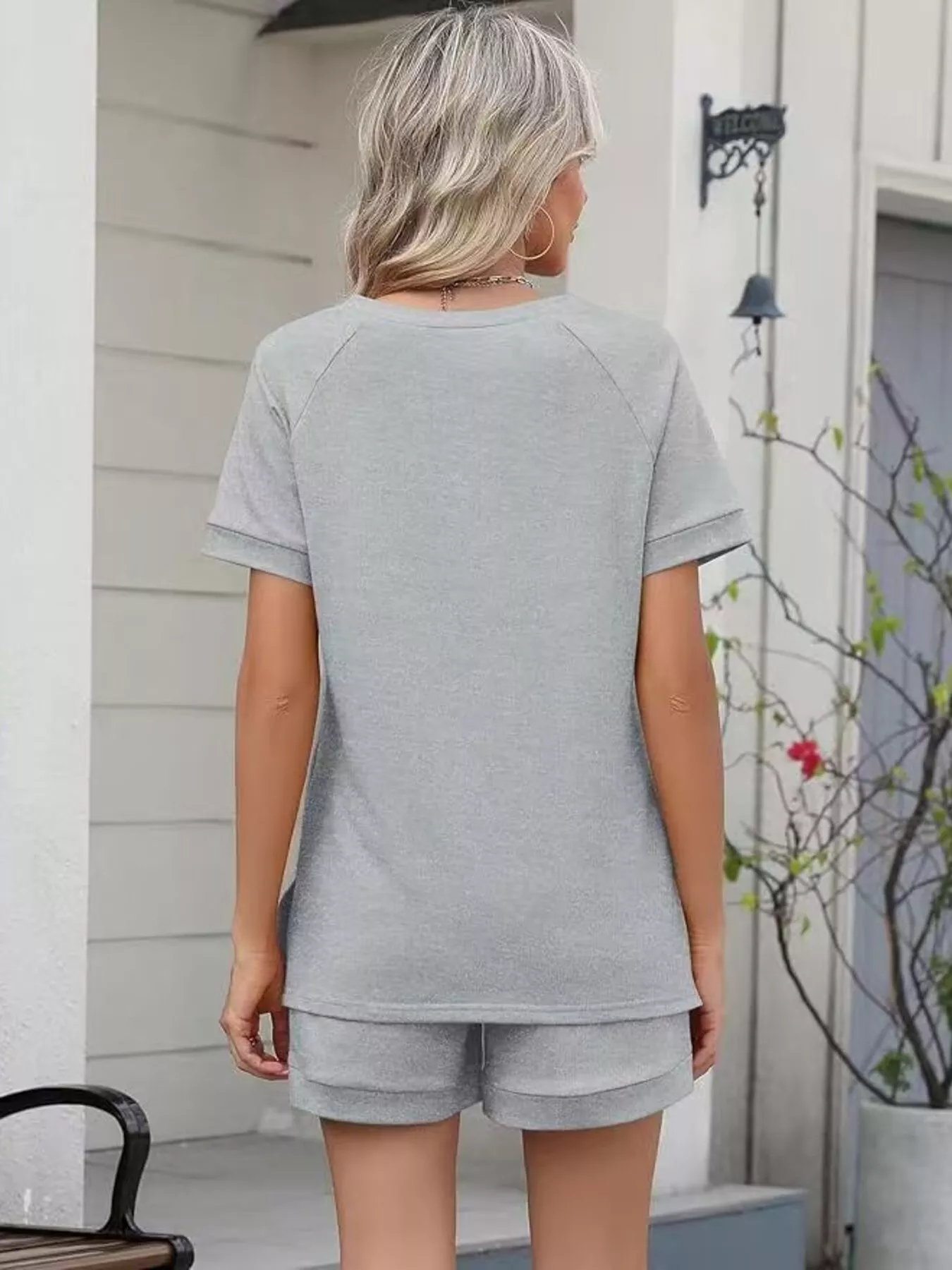 Solid Color Short Sleeve Top and Shorts Two-Piece Set - Image 30