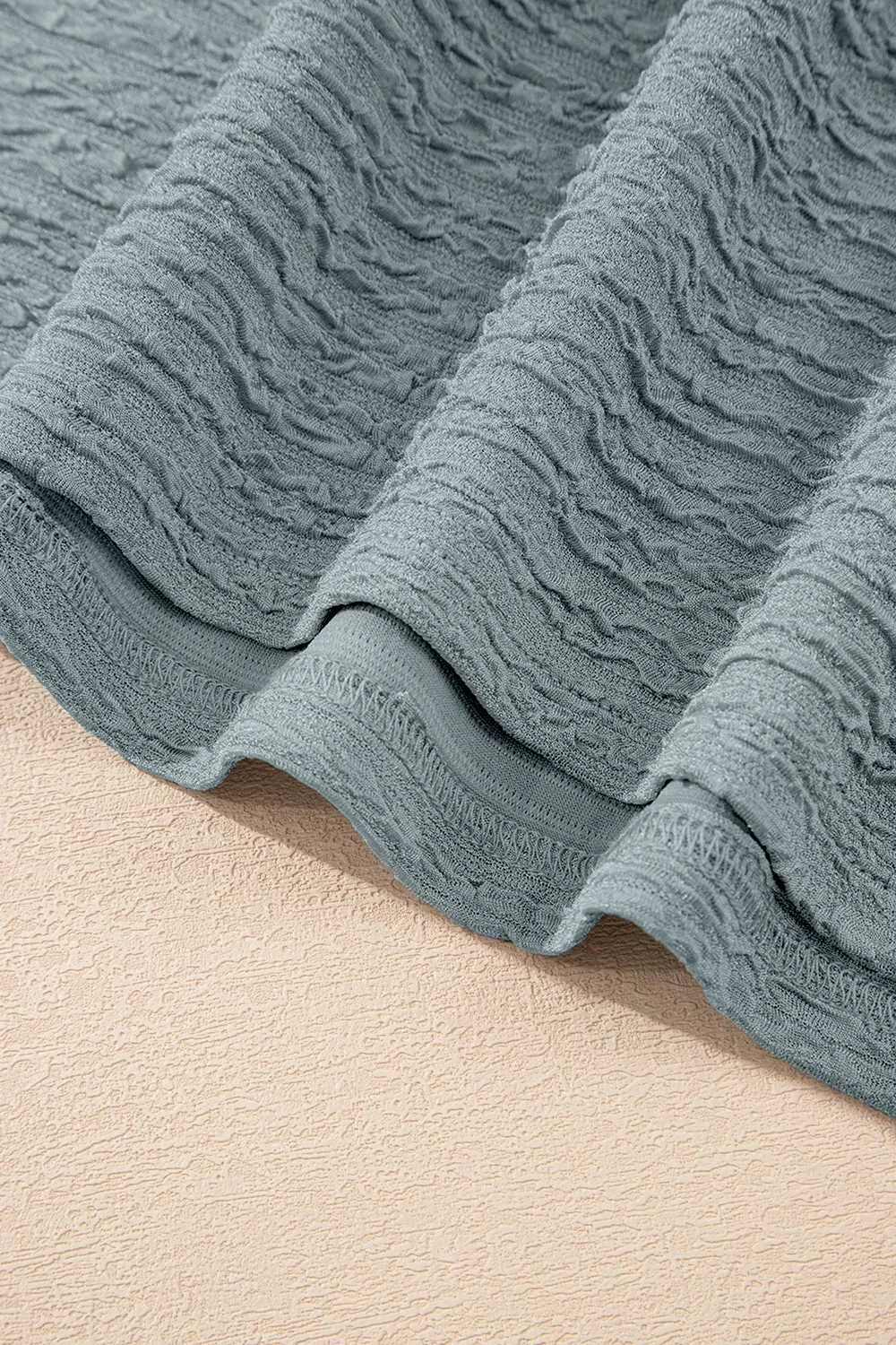 Solid Color Textured Crew Neck Top - Image 7