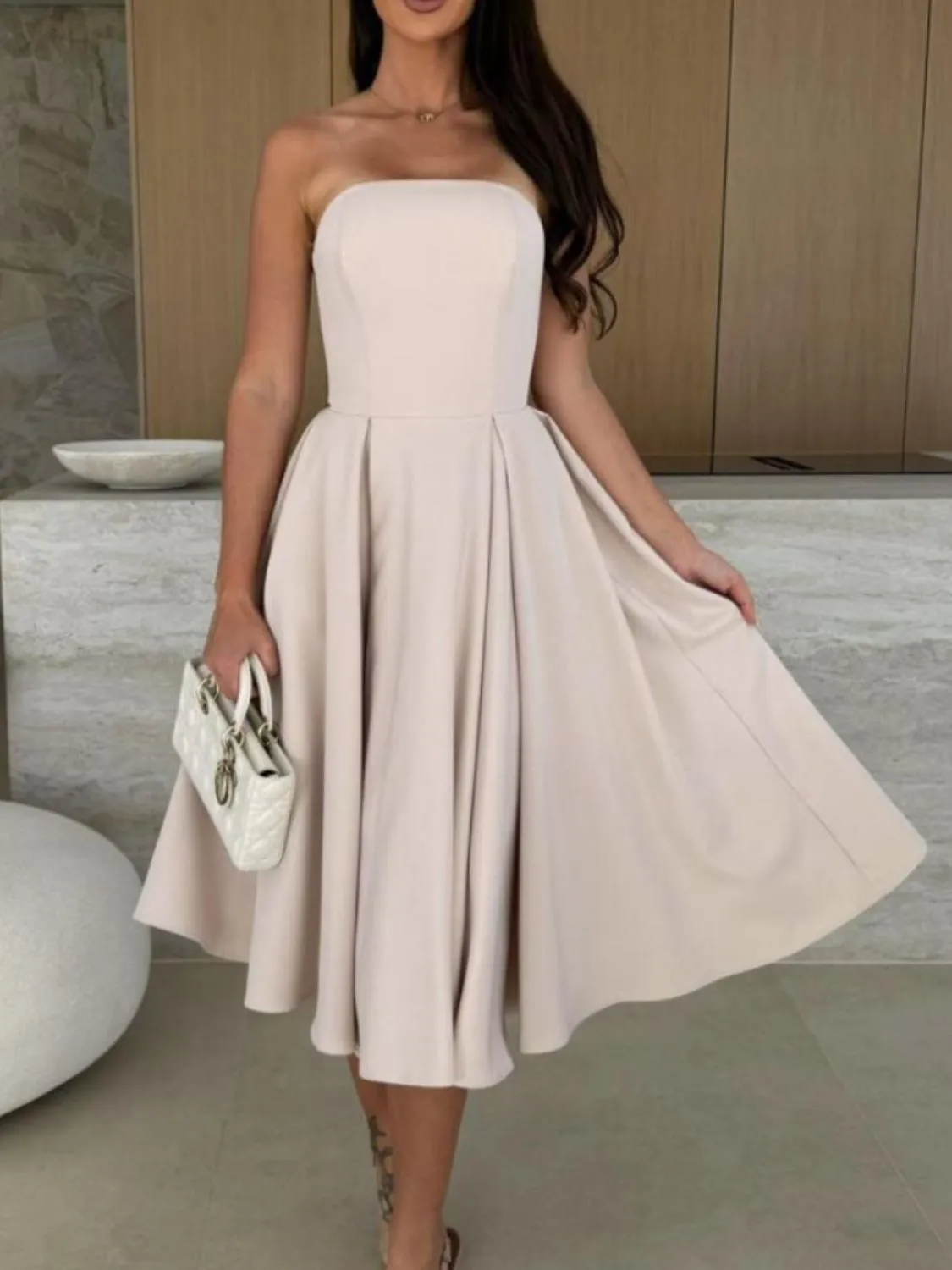 Solid Color Tube Midi Dress - Image 15