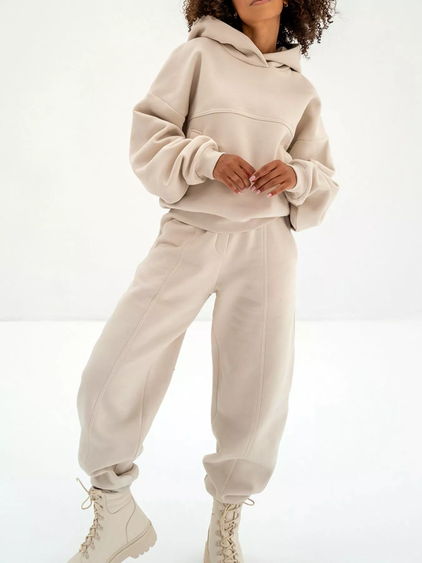 Solid Exposed Seams Hoodie and Joggers Activewear Set - Image 3