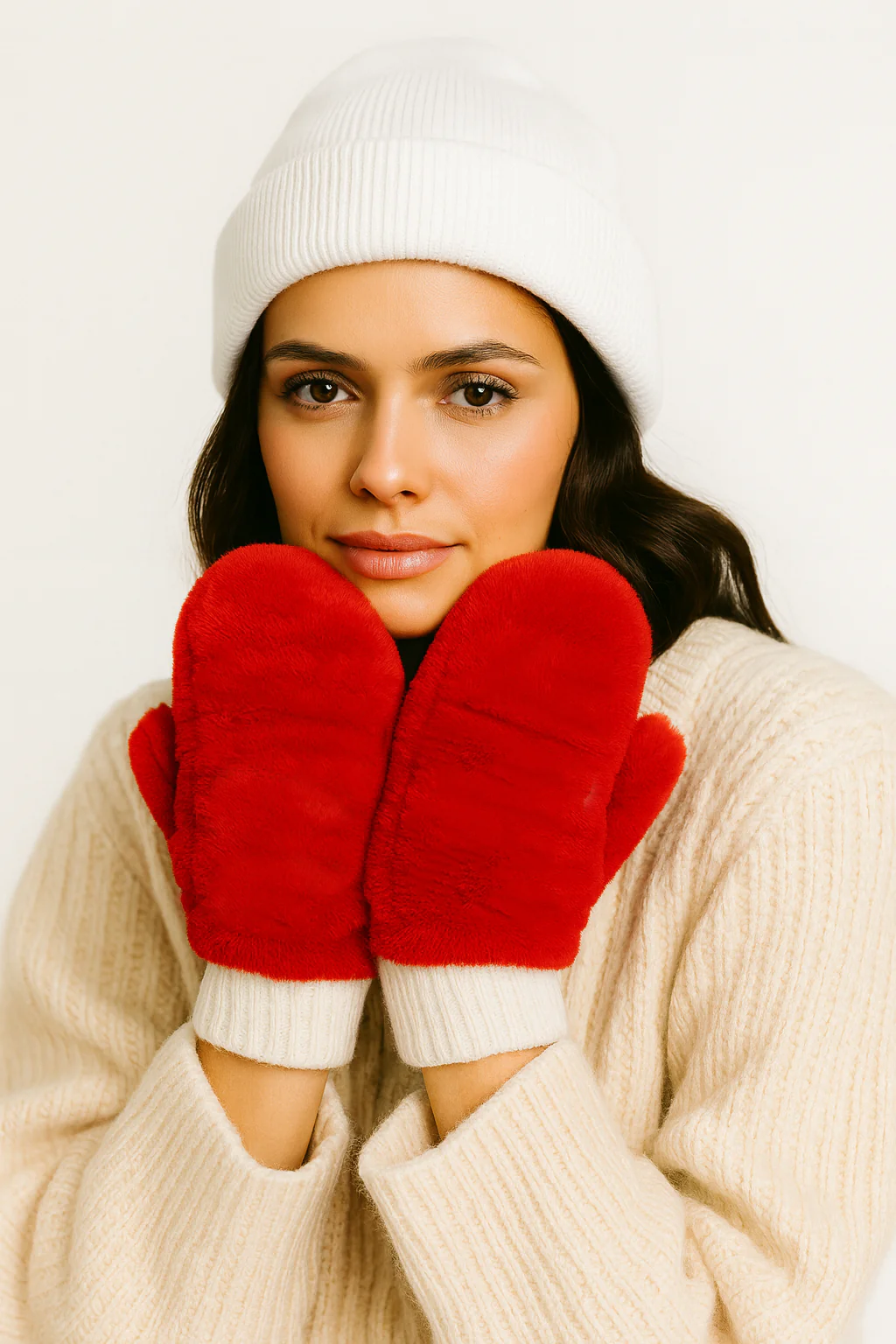 Solid Faux Fur Mittens - Image 2