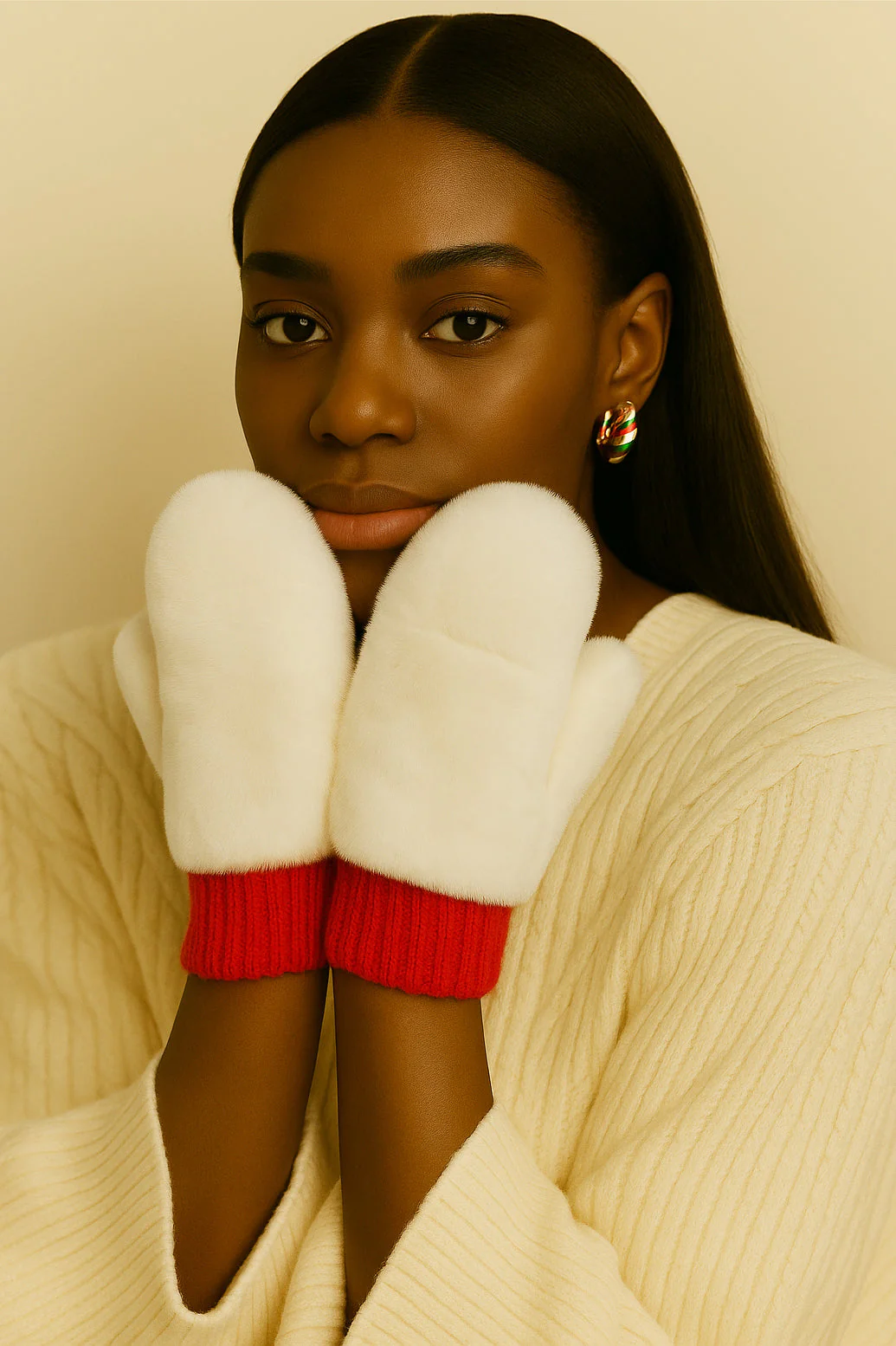 Solid Faux Fur Mittens - Image 5
