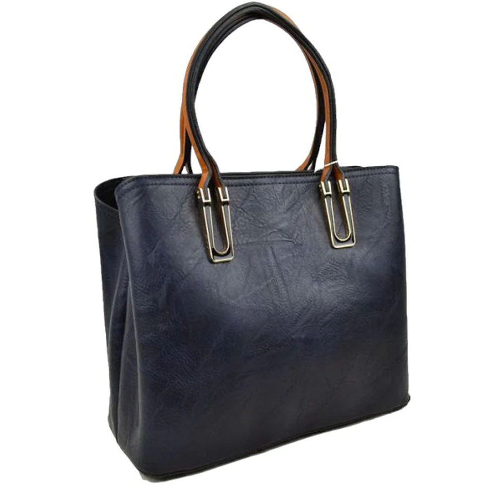 Solid Faux Leather Tote Bag Shoulder Bag - Image 10