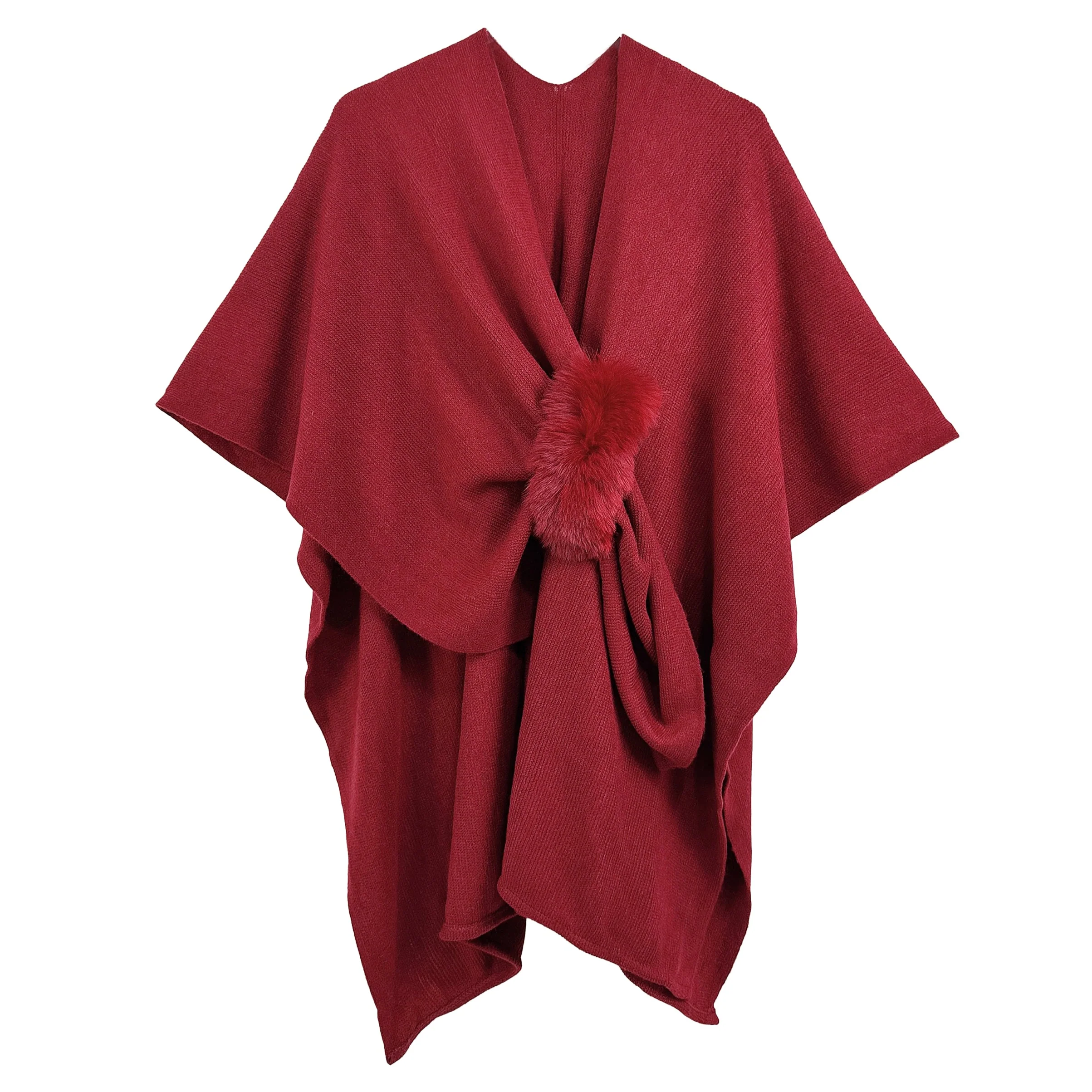 Solid Ruana with Fur Strap - Image 19