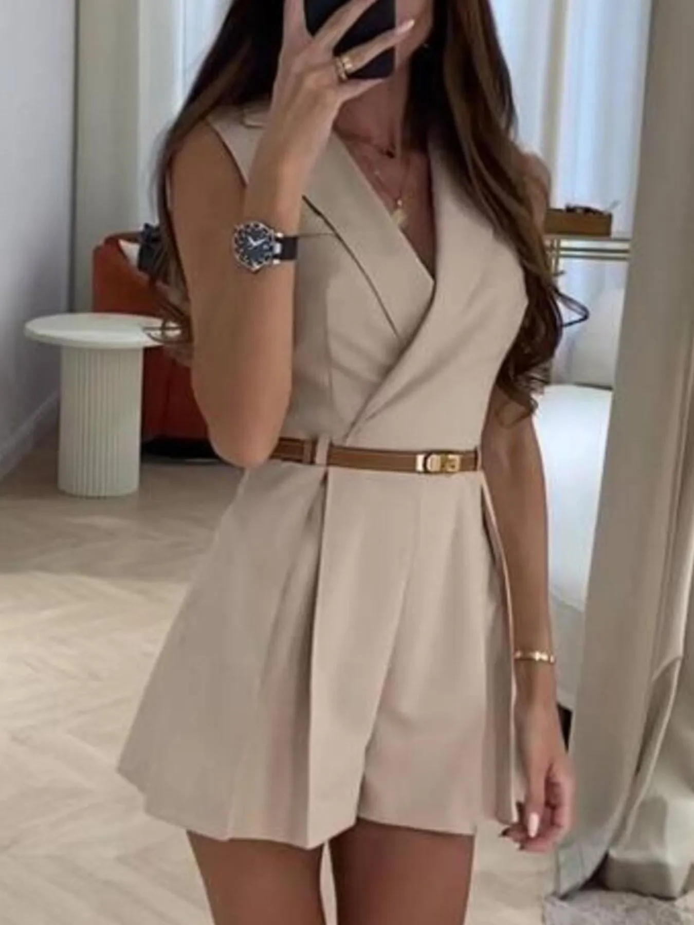 Solid Sleeveless Surplice Romper - Image 3