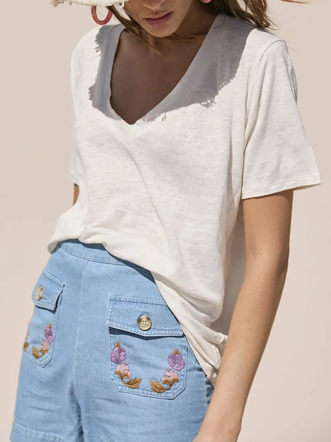 Solid V-Neck Short Sleeve T-Shirt - Image 3
