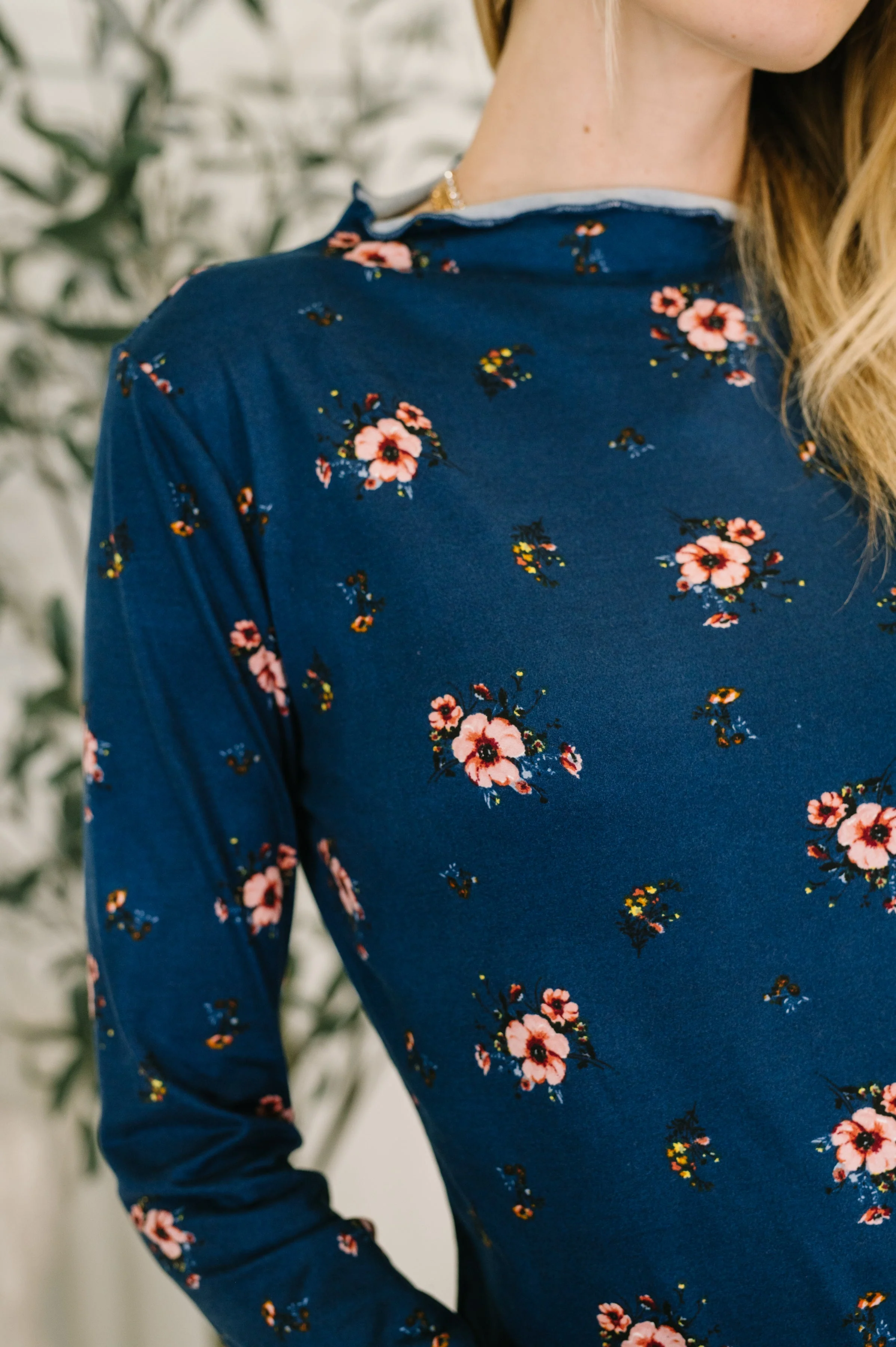 Something in the Air Lettuce Hem Longsleeve Top in Navy - Image 2