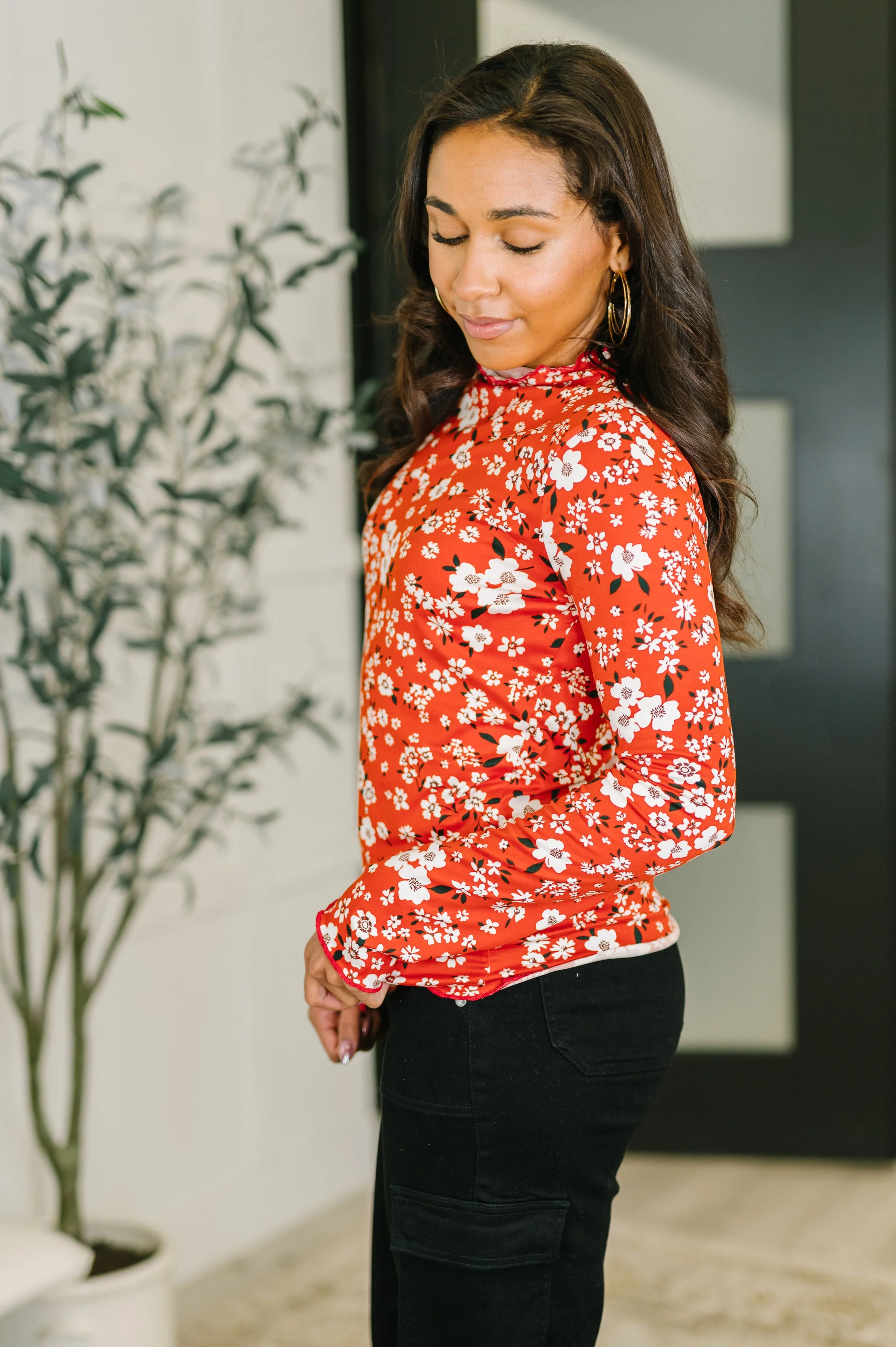 Somethings in the Air Lettuce Hem Longsleeve Top in Vermillion - Image 3