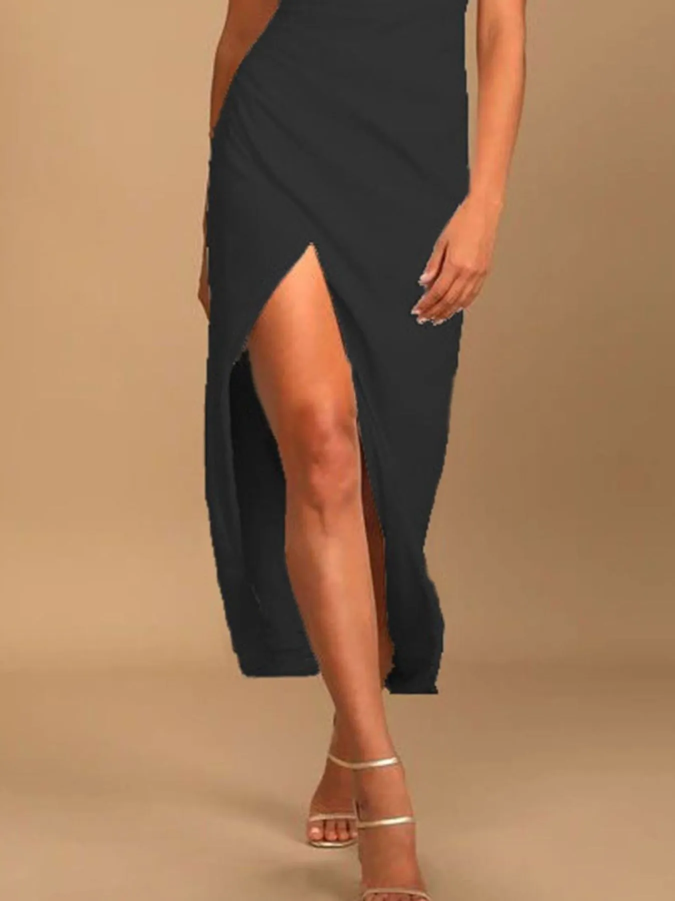 Split Asymmetrical Neck Midi Dress - Image 10