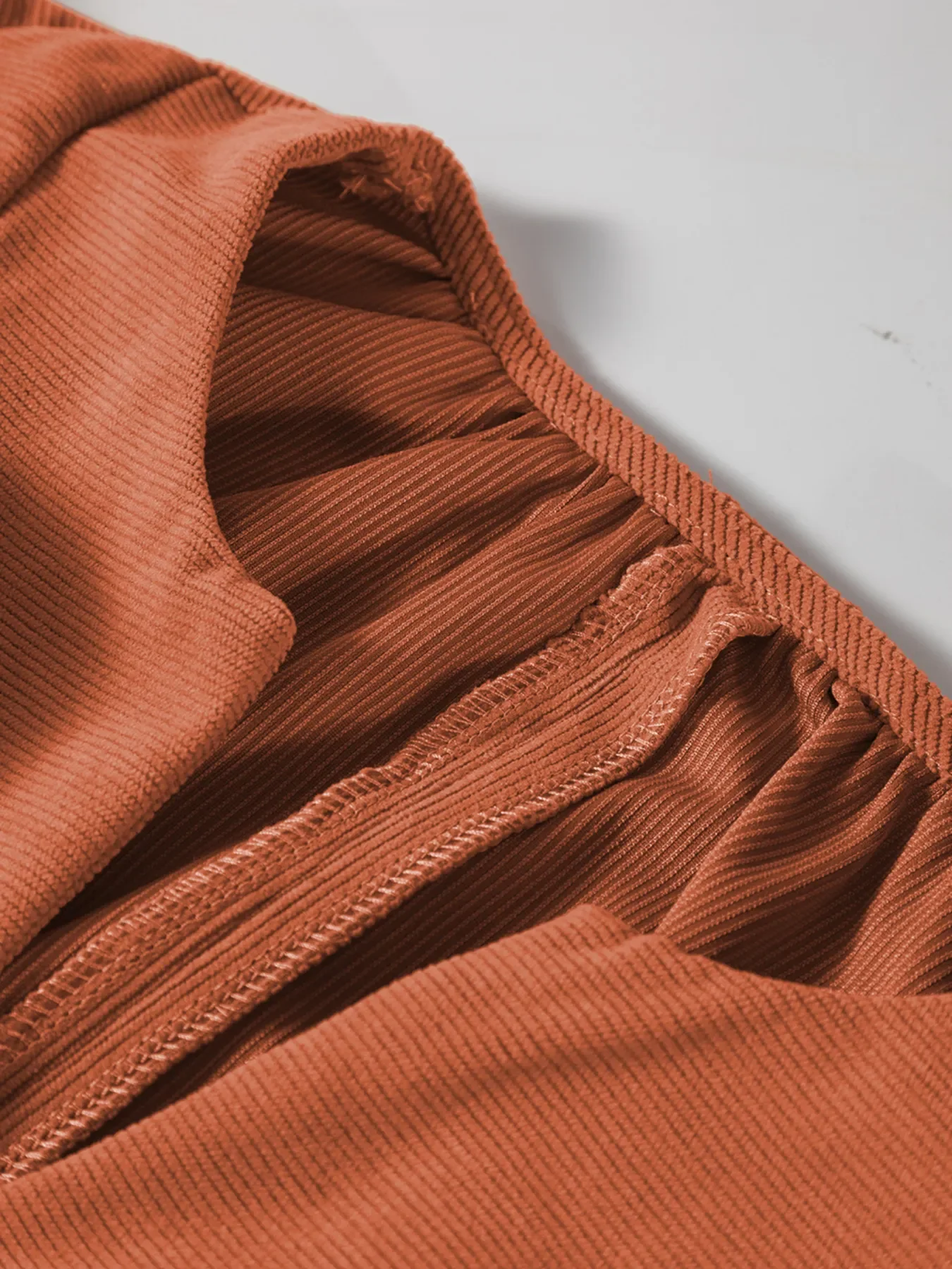 Split Neck Scallop Detail Corduroy Mini Dress - Image 10