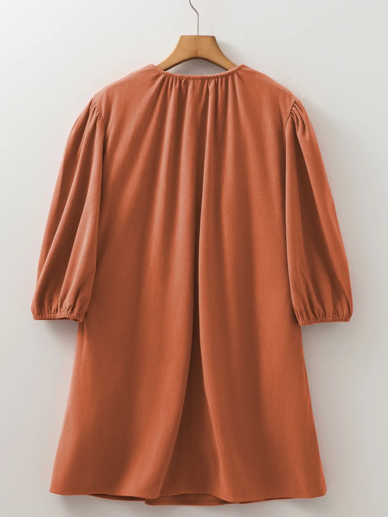 Split Neck Scallop Detail Corduroy Mini Dress - Image 9