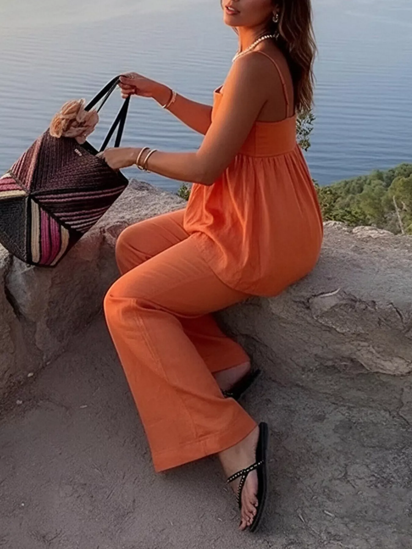 Square Neck Cami and Wide Leg Pants Set - Image 5