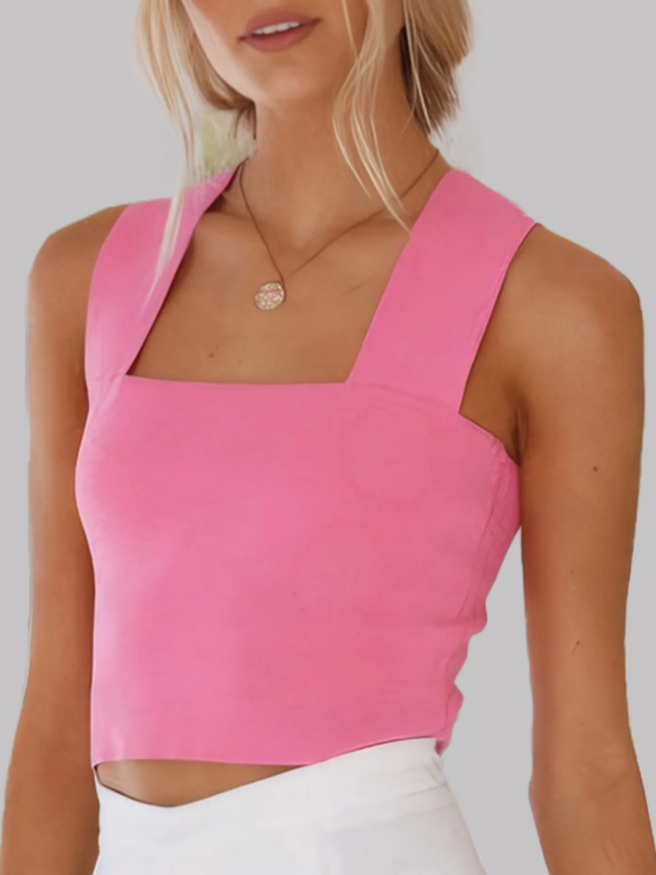 Square Neck Ribbed Crop Tank Top - Image 4
