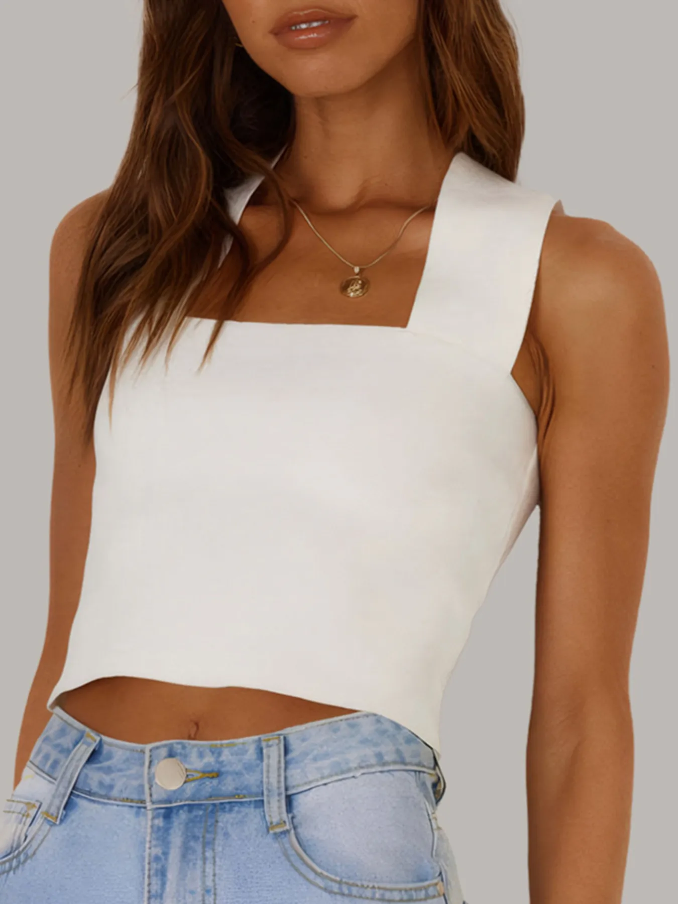 Square Neck Ribbed Crop Tank Top - Image 8