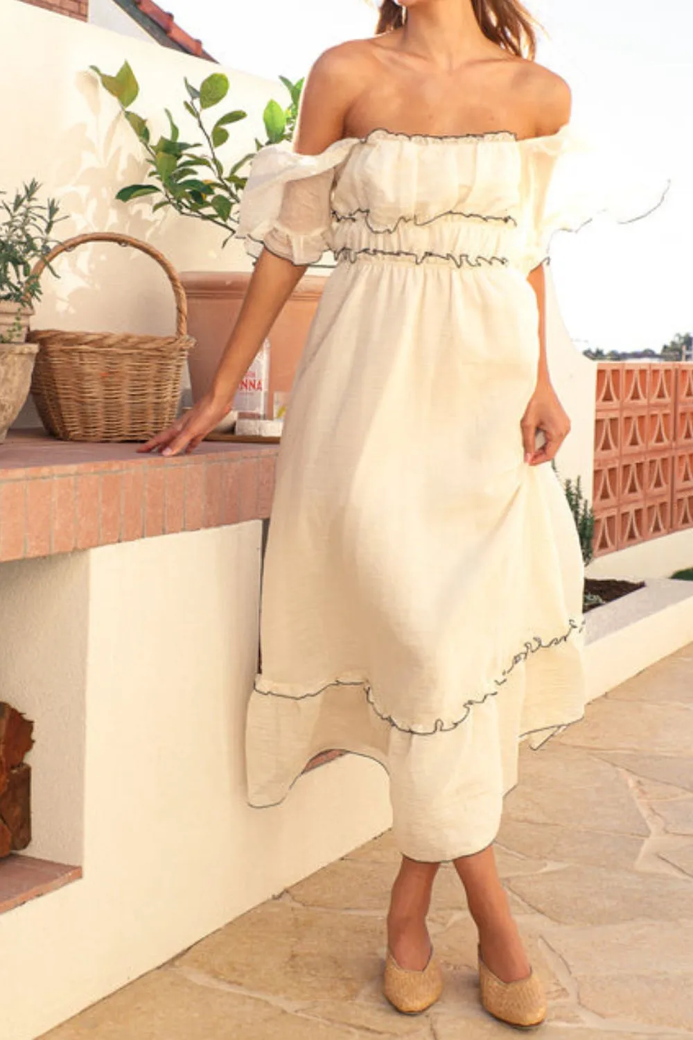 Square Neck Short Sleeve Midi Dress - Image 7