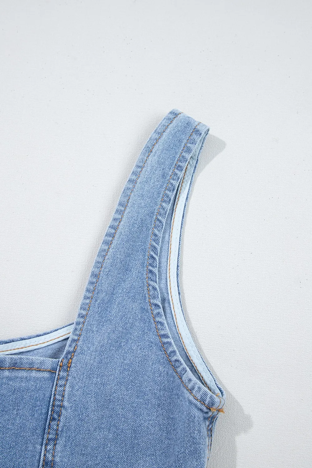 Square Neck Wide Strap Denim Dress - Image 12