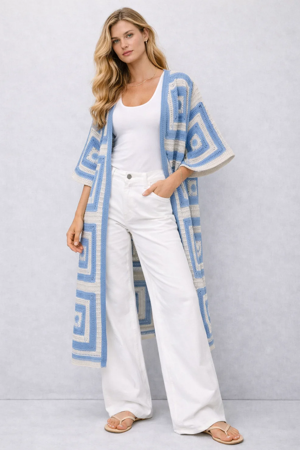 Square Pattern Crochet Cardigan - Image 9