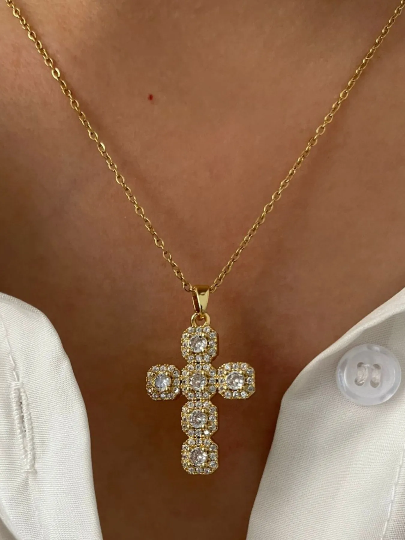 Stainless Steel Inlaid Zircon Cross Necklace - Image 2