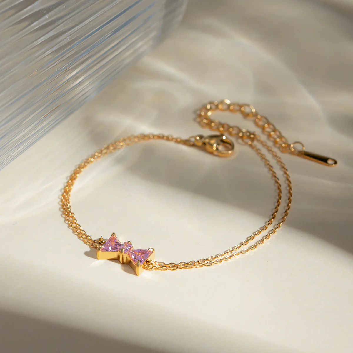 Stainless Steel Zircon Bow Bracelet - Image 4