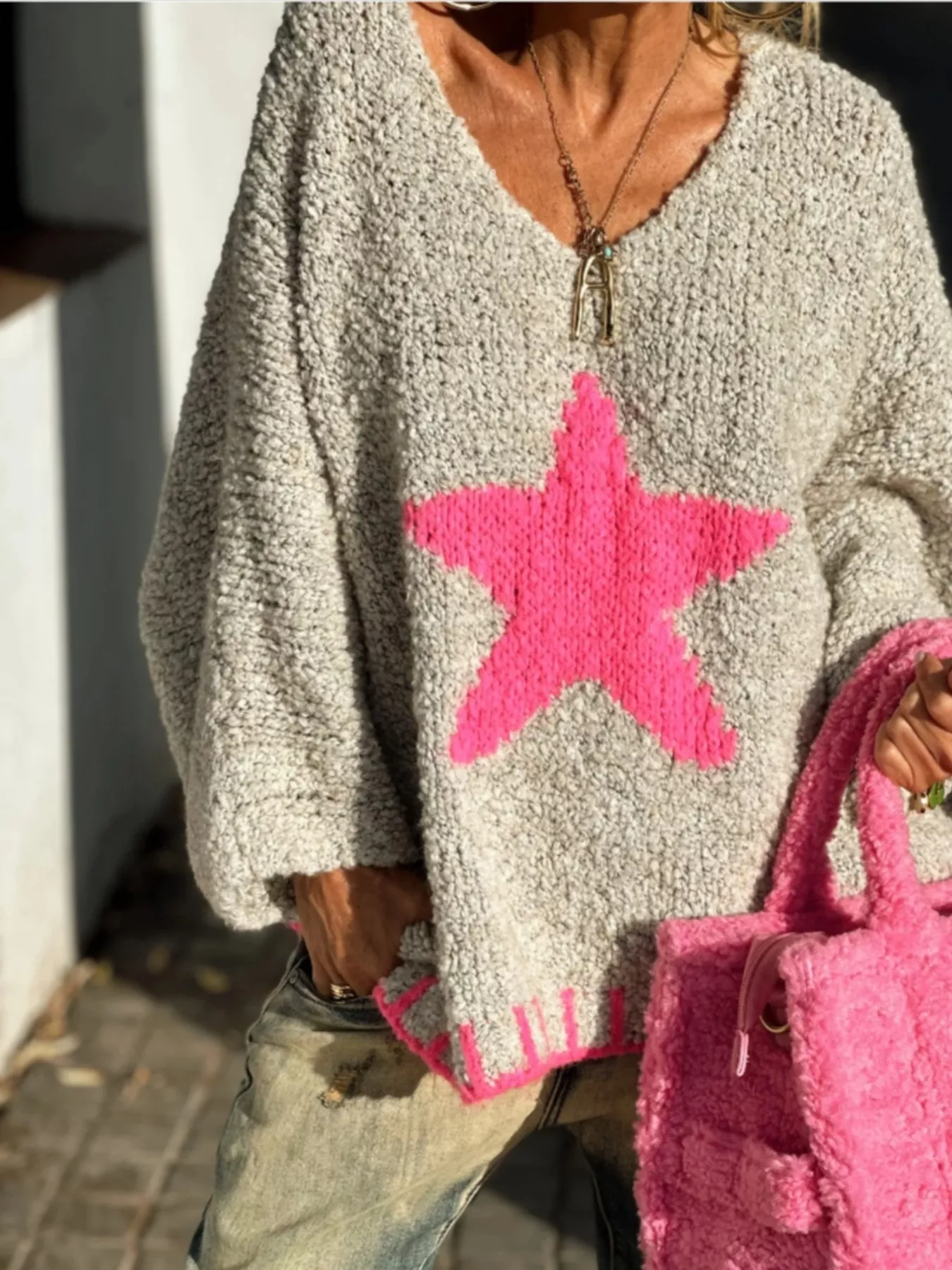 Star V-Neck Long Sleeve Sweater - Image 3