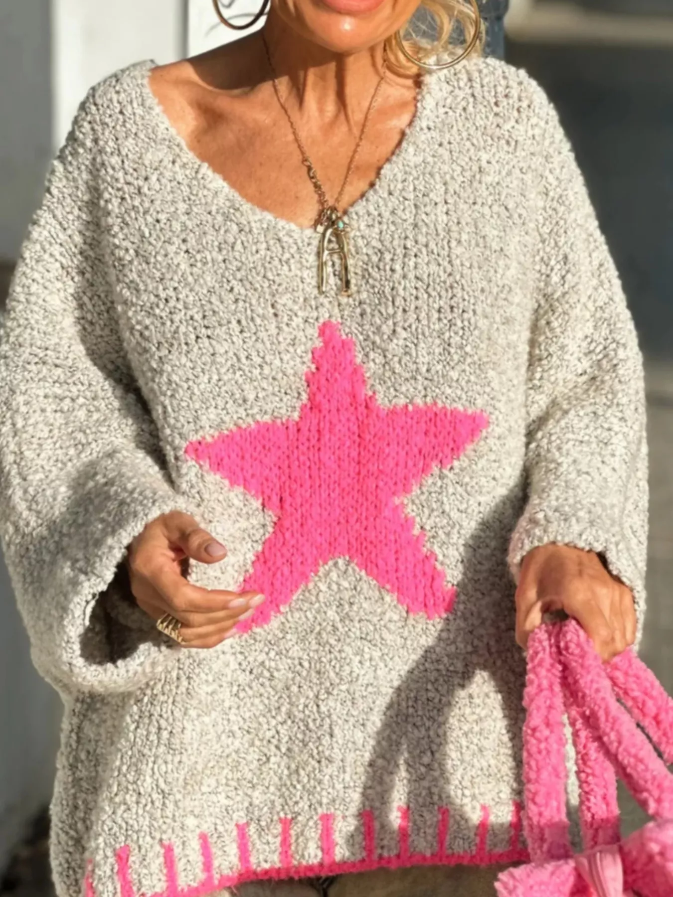 Star V-Neck Long Sleeve Sweater - Image 4