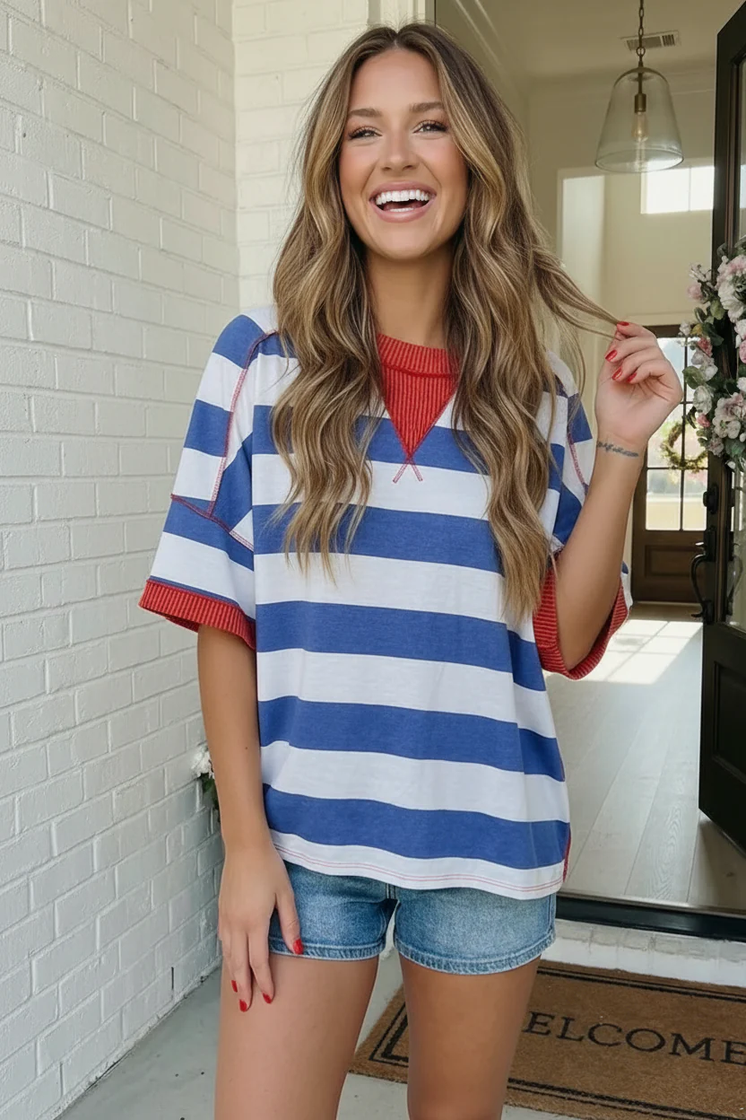 Stripe Patriotic Multi Media Mix Top - Image 7