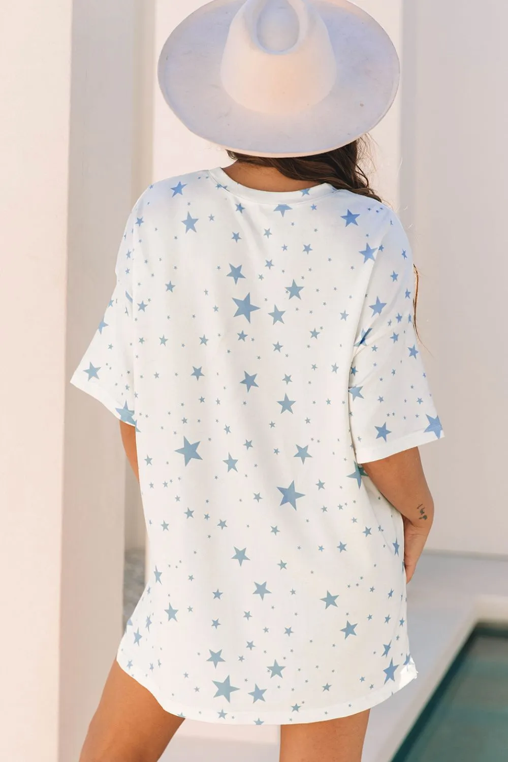 Stars Print Drop Shoulder Oversized T Shirt with Slits - Image 3