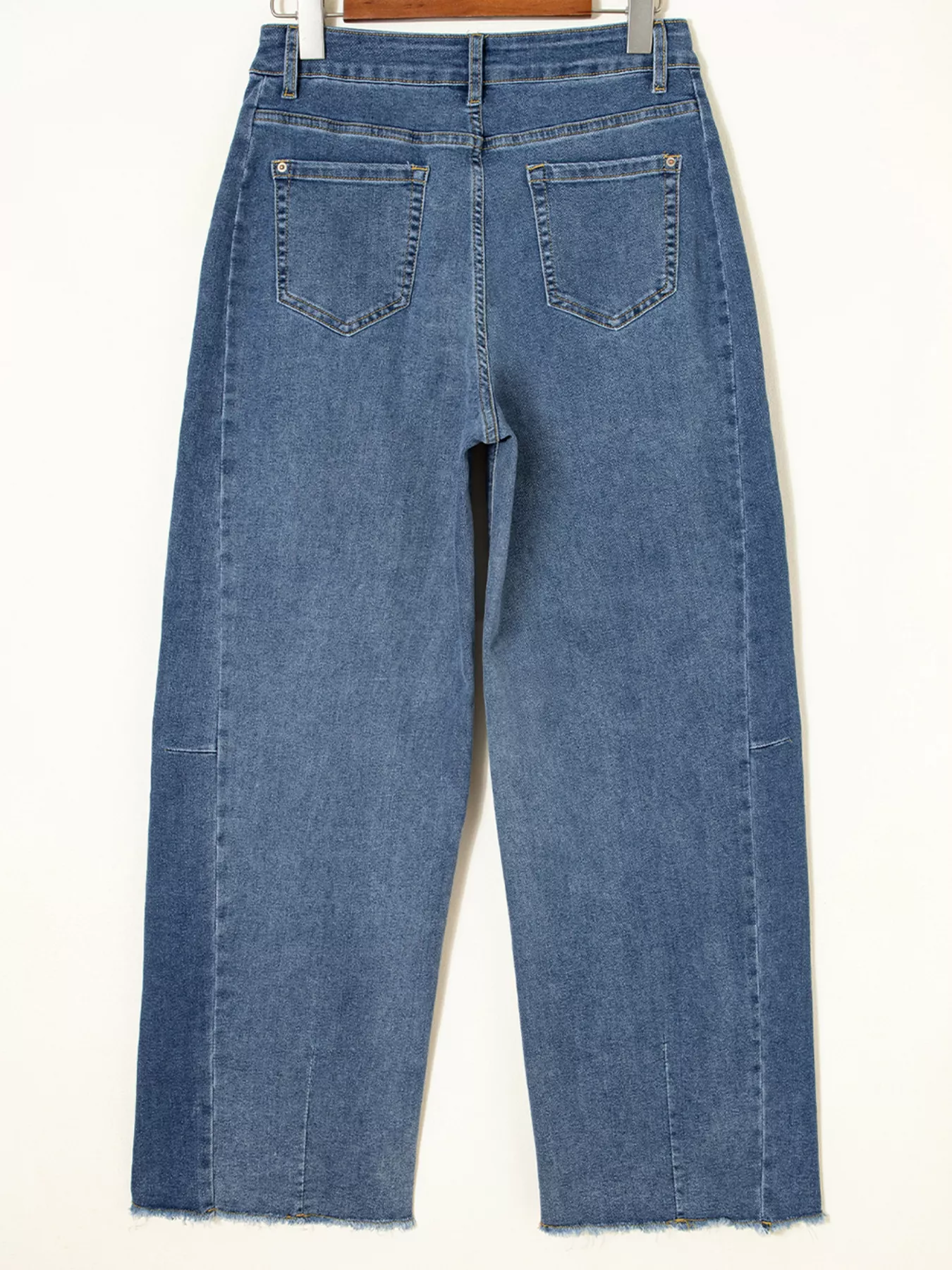 Stitched Raw Hem Wide Leg Loose Jeans - Image 4