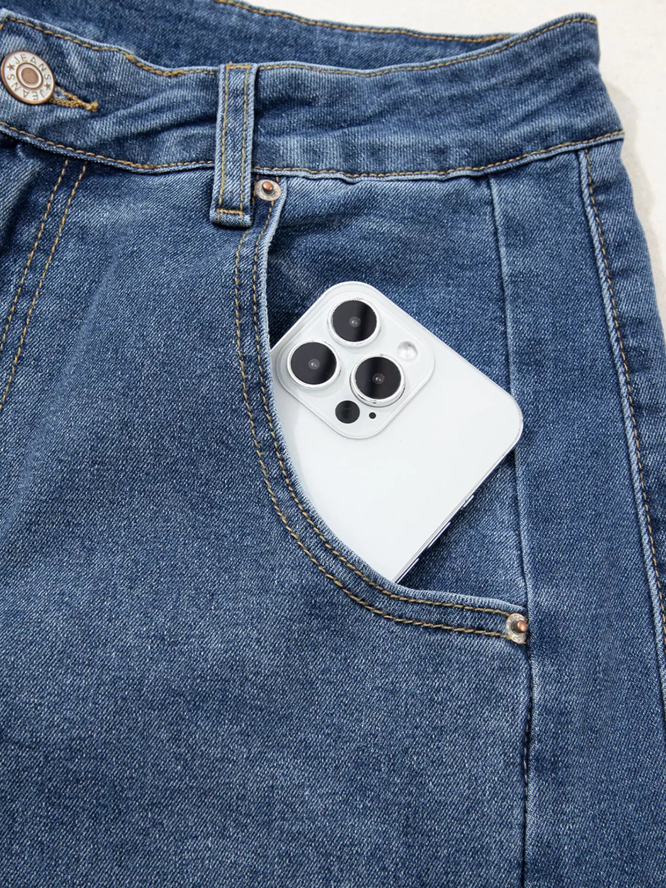Stitched Raw Hem Wide Leg Loose Jeans - Image 7