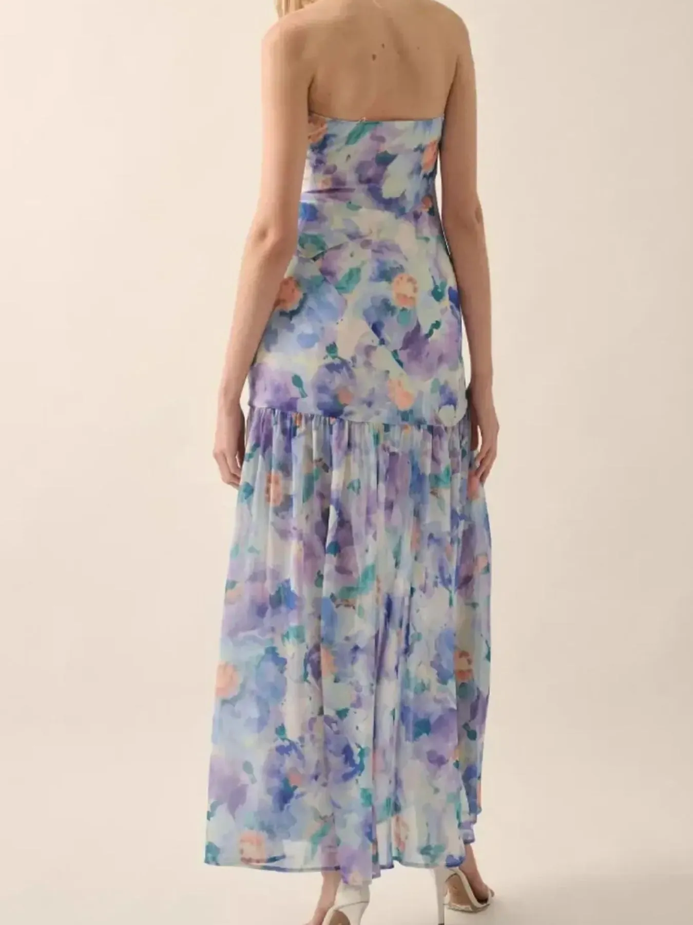 Strapless Floral Maxi Dress with Side Slit - Image 7