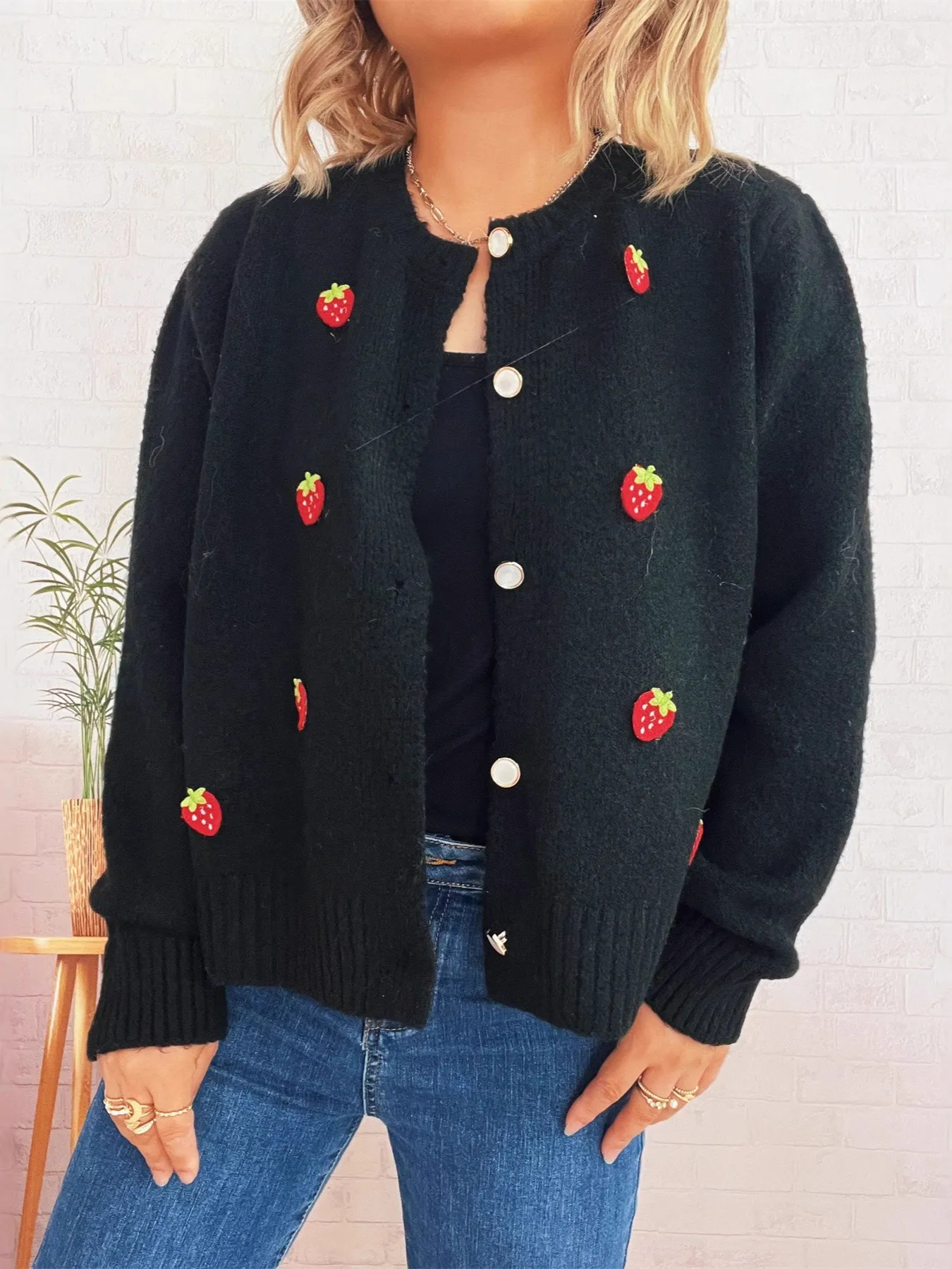 Strawberry Button Up Long Sleeve Cardigan - Image 25